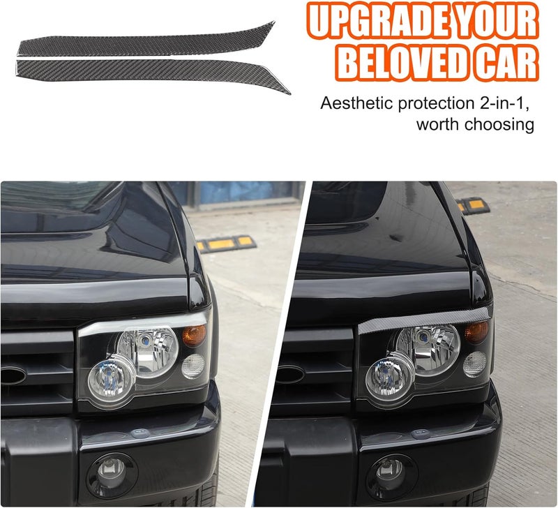 TerIourfou Front Headlight Trim Cover Trim Compatible with Land Rover Discovery 2 1998-2004,Soft Carbon Fiber Headlights Eyebrows Sticker Stripes Scratch Decal Exterior Accessories (Black Carbon Fiber) - Image 2